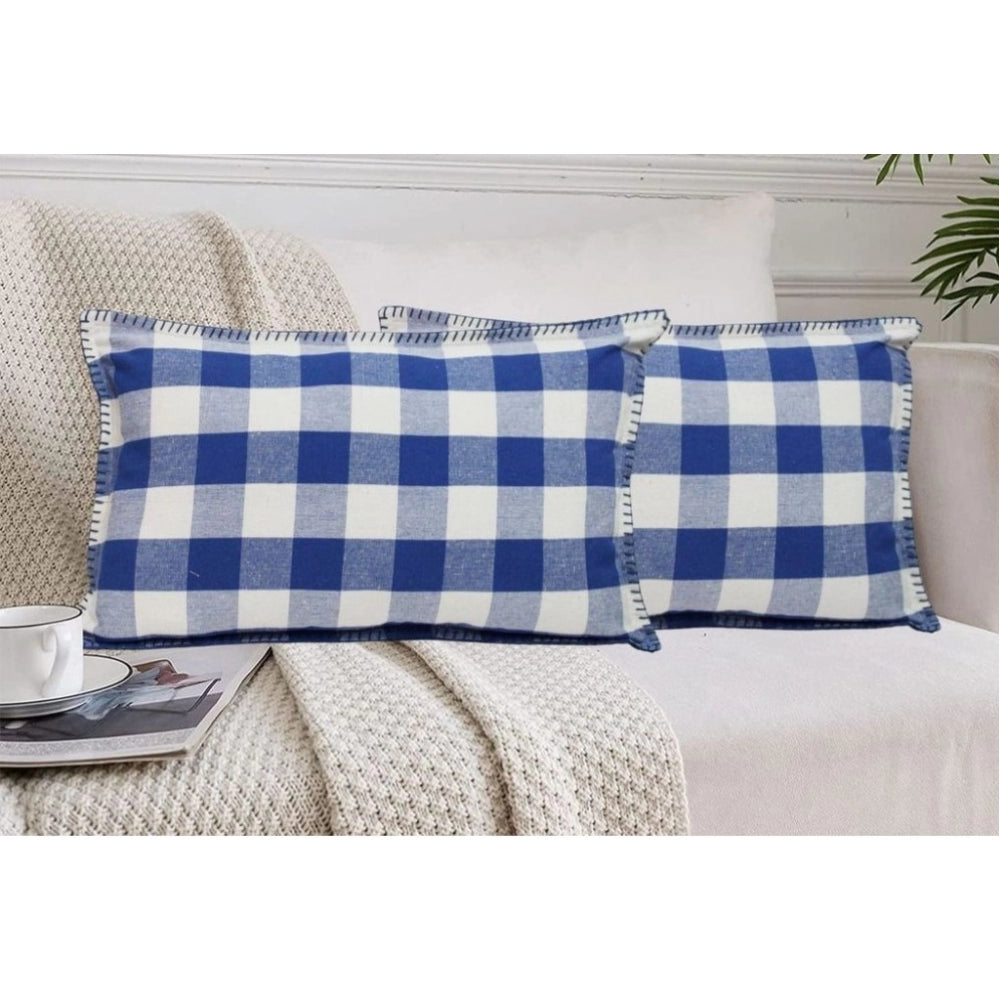 Stylish Pack Of 2 Cotton Checkered Cushion Cover With Blanket Stitch