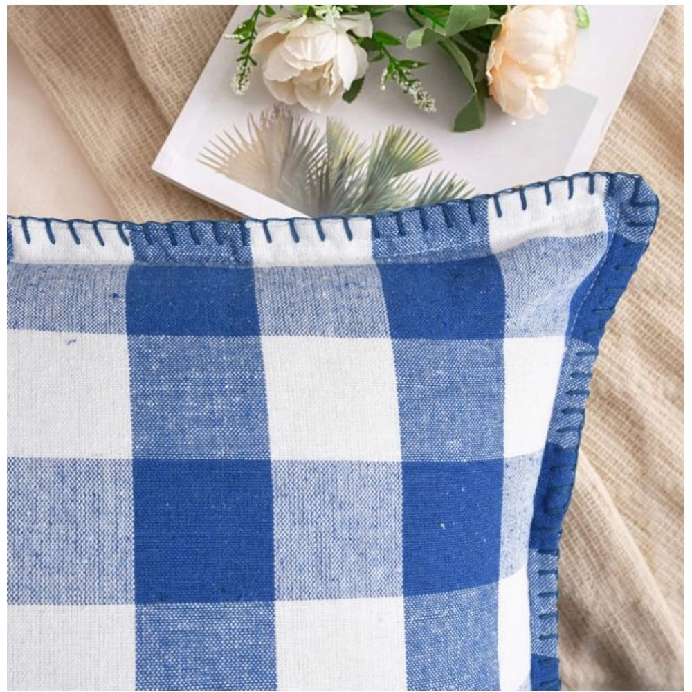 Stylish Pack Of 2 Cotton Checkered Cushion Cover With Blanket Stitch