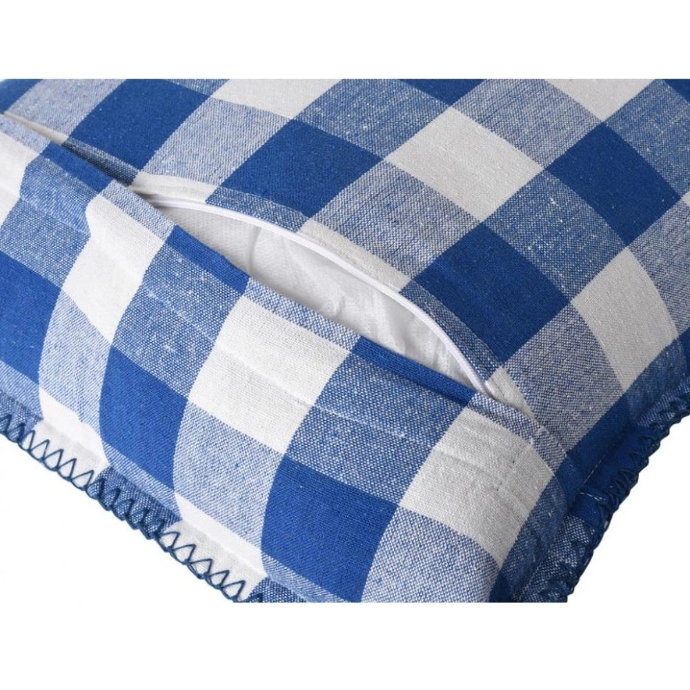 Stylish Pack Of 2 Cotton Checkered Cushion Cover With Blanket Stitch