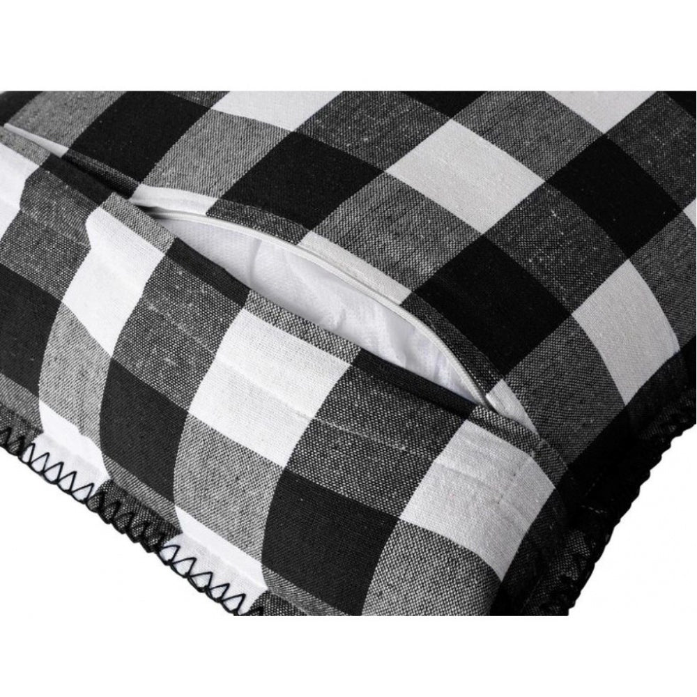 Stylish Pack Of 2 Cotton Checkered Cushion Cover With Blanket Stitch