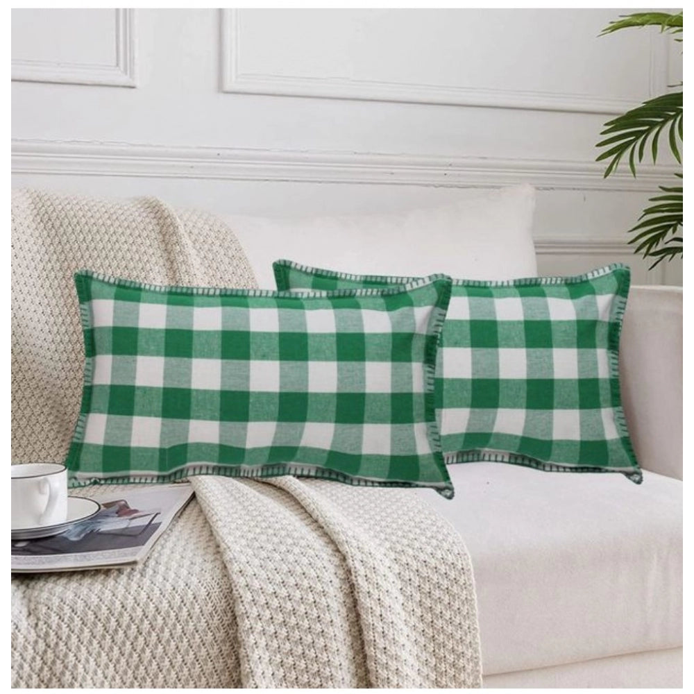 Stylish Pack Of 2 Cotton Checkered Cushion Cover With Blanket Stitch