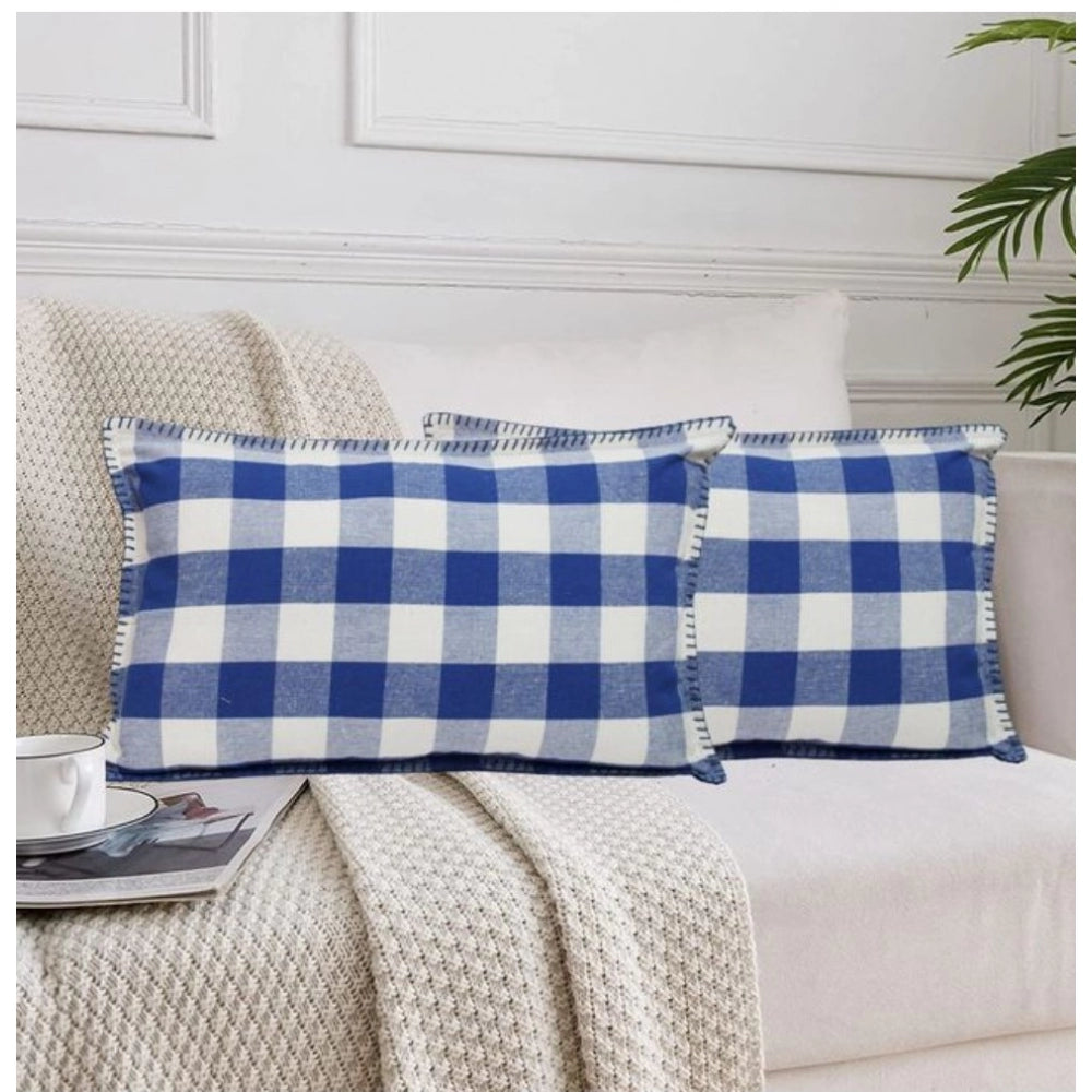 Stylish Pack Of 2 Cotton Checkered Cushion Cover With Blanket Stitch