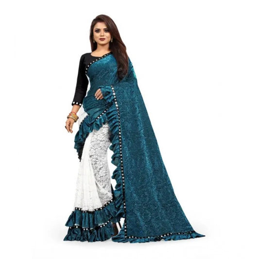 Dashing Silk With Mirror Lace Solid Saree With Blouse Piece