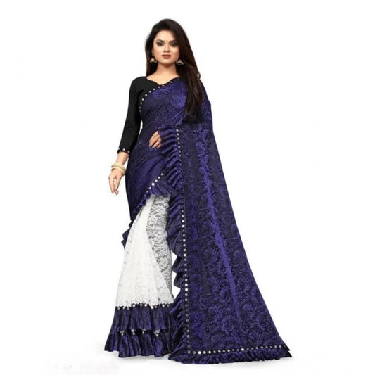 Dashing Silk With Mirror Lace Solid Saree With Blouse Piece