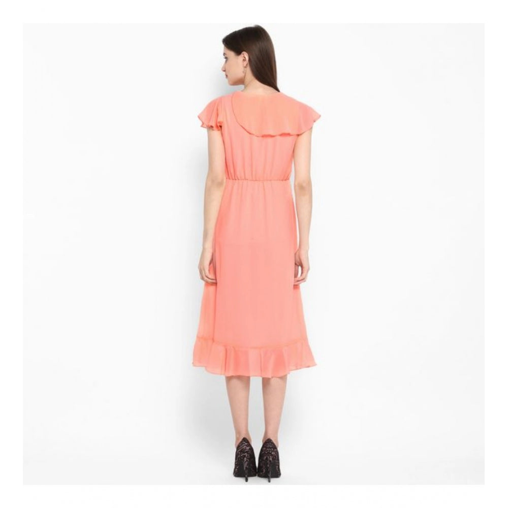 Luxurious Polyester Ruffled Cap Sleeve Below Knee Dress