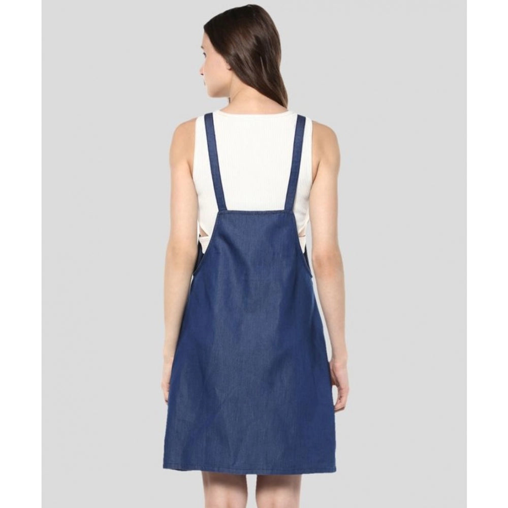 Glorious Denim Solid Shoulder Straps Above Knee Dress