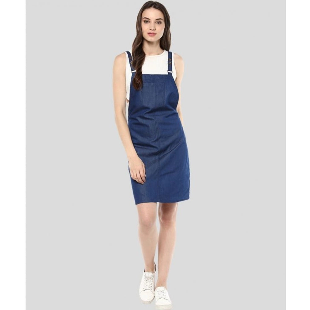 Glorious Denim Solid Shoulder Straps Above Knee Dress