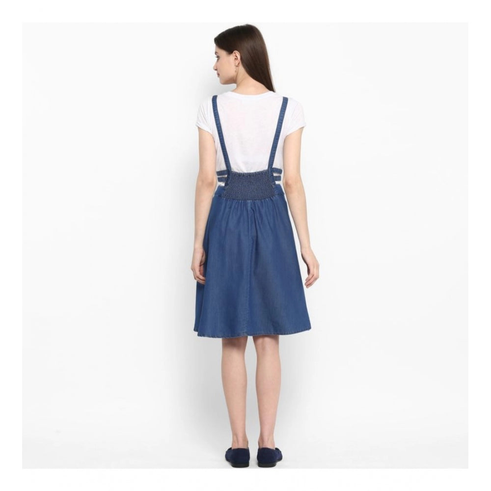 Glorious Denim Solid Shoulder Straps Below Knee Dress