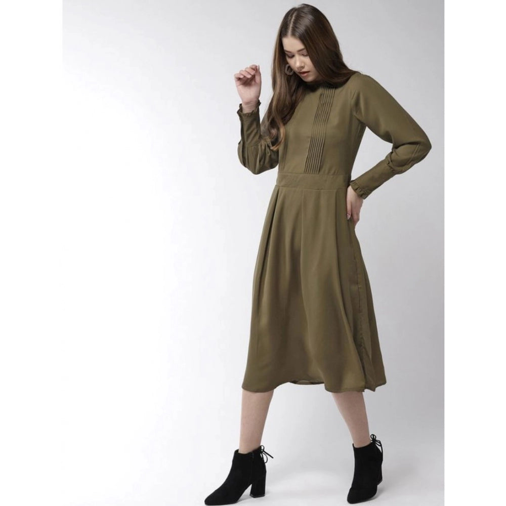 Appealing Polyester Pintuck Long Sleeves Below Knee Dress