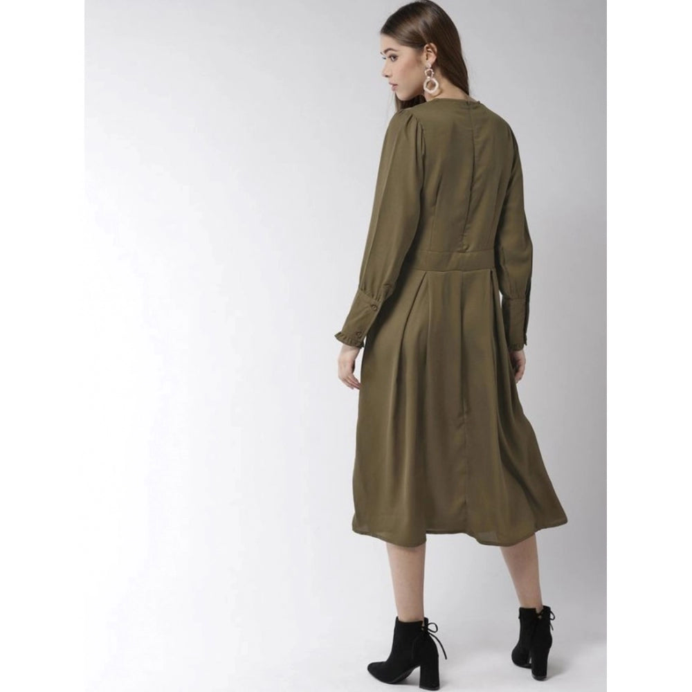 Appealing Polyester Pintuck Long Sleeves Below Knee Dress