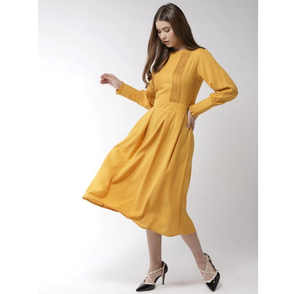 Appealing Polyester Pintuck Long Sleeves Below Knee Dress