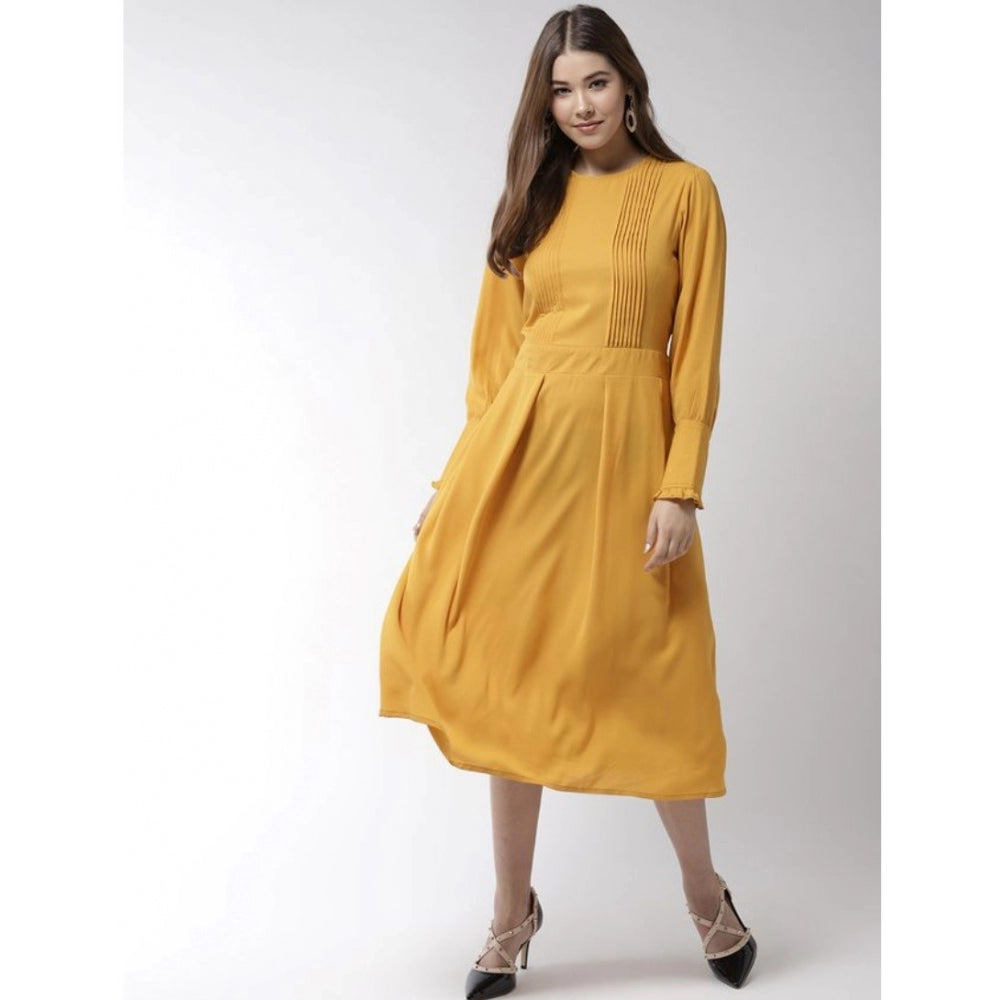 Appealing Polyester Pintuck Long Sleeves Below Knee Dress