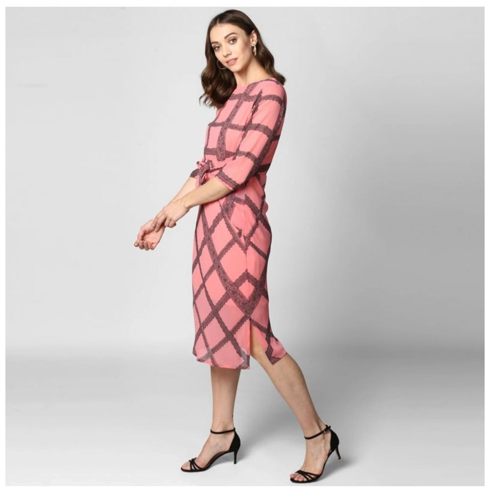 Incredible Polyester Checkered Below Knee Dress