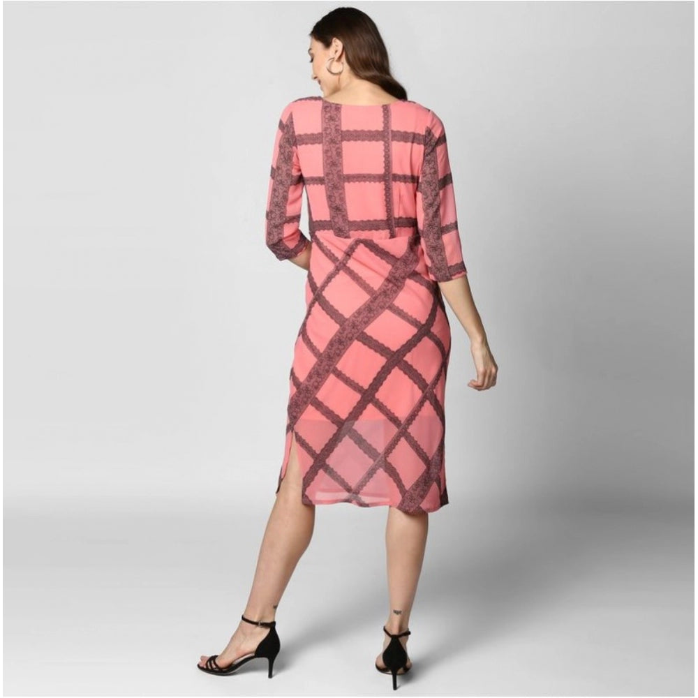 Incredible Polyester Checkered Below Knee Dress