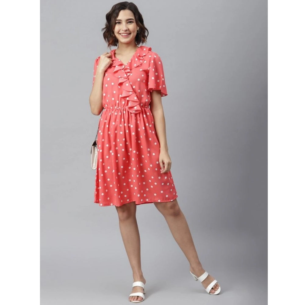 Dashing Polyester Polka Flutter Above Knee Dress