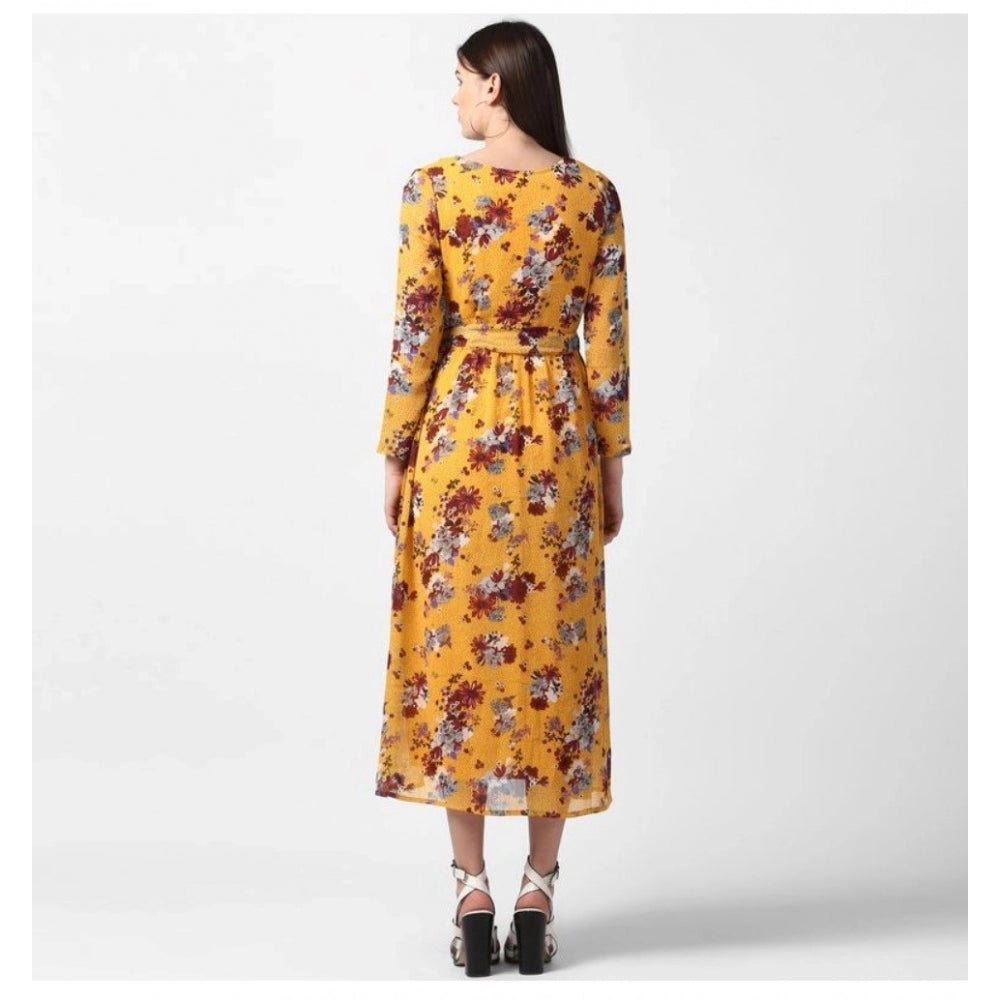 Appealing Polyester Floral Long Sleeves Calf length Dress