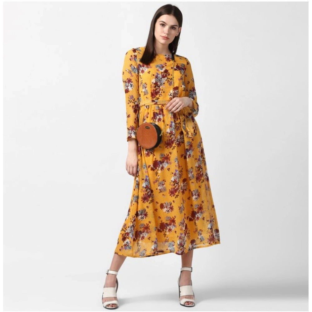 Appealing Polyester Floral Long Sleeves Calf length Dress