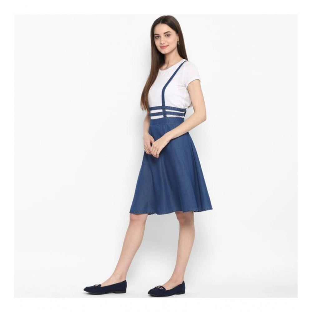 Glorious Denim Solid Shoulder Straps Below Knee Dress