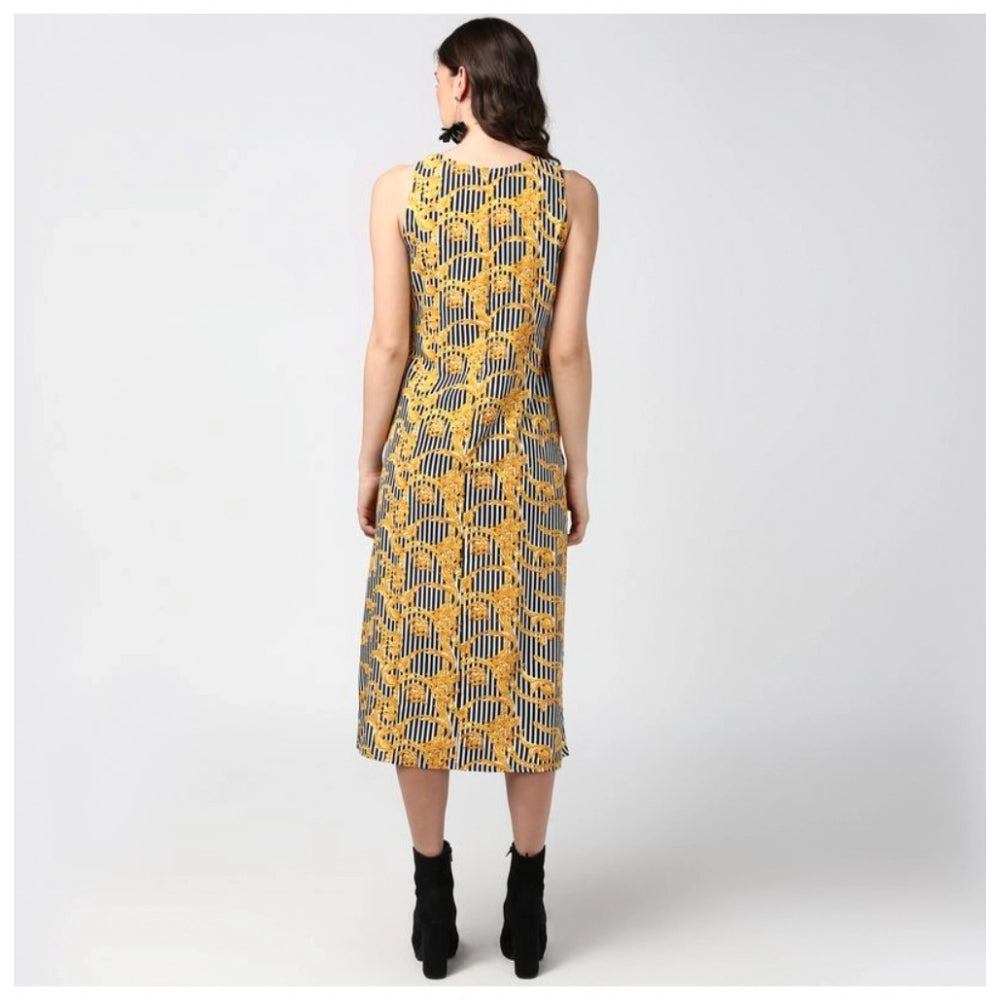 Incredible Polyester Chain Printed Sleeveless Below Knee Dress