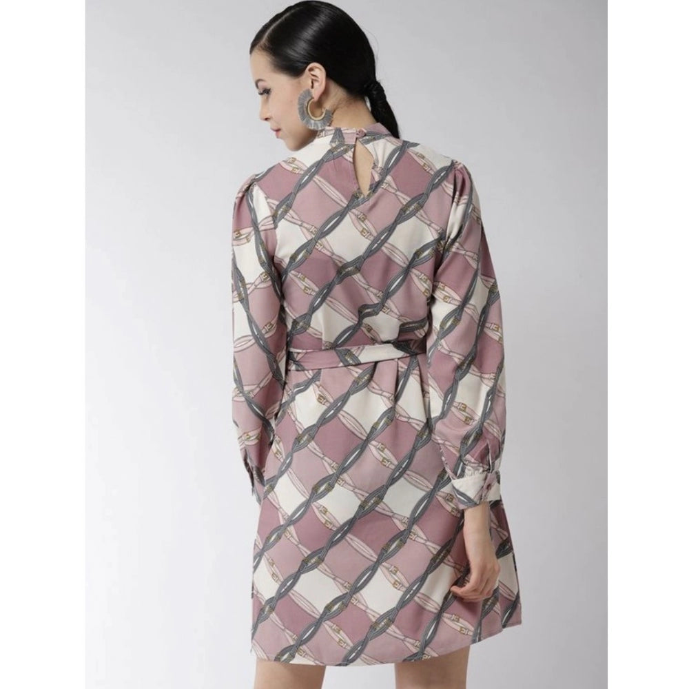 Sophisticated Polyester Checkered Long Sleeves Above Knee Dress