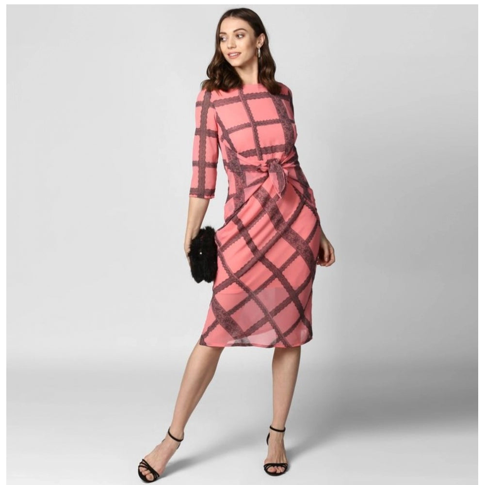 Incredible Polyester Checkered Below Knee Dress