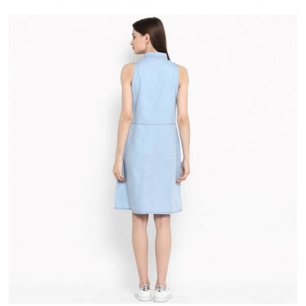 Glorious Denim Solid Sleeveless Below Knee Dress