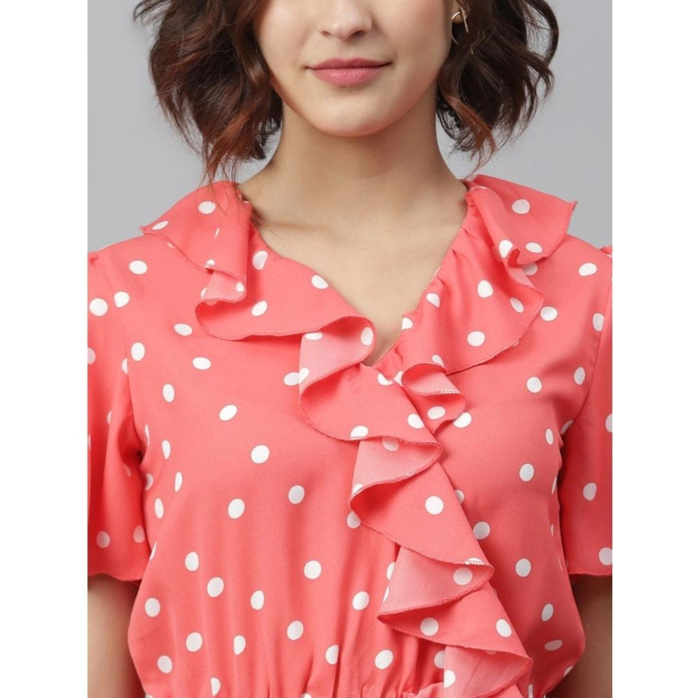 Dashing Polyester Polka Flutter Above Knee Dress