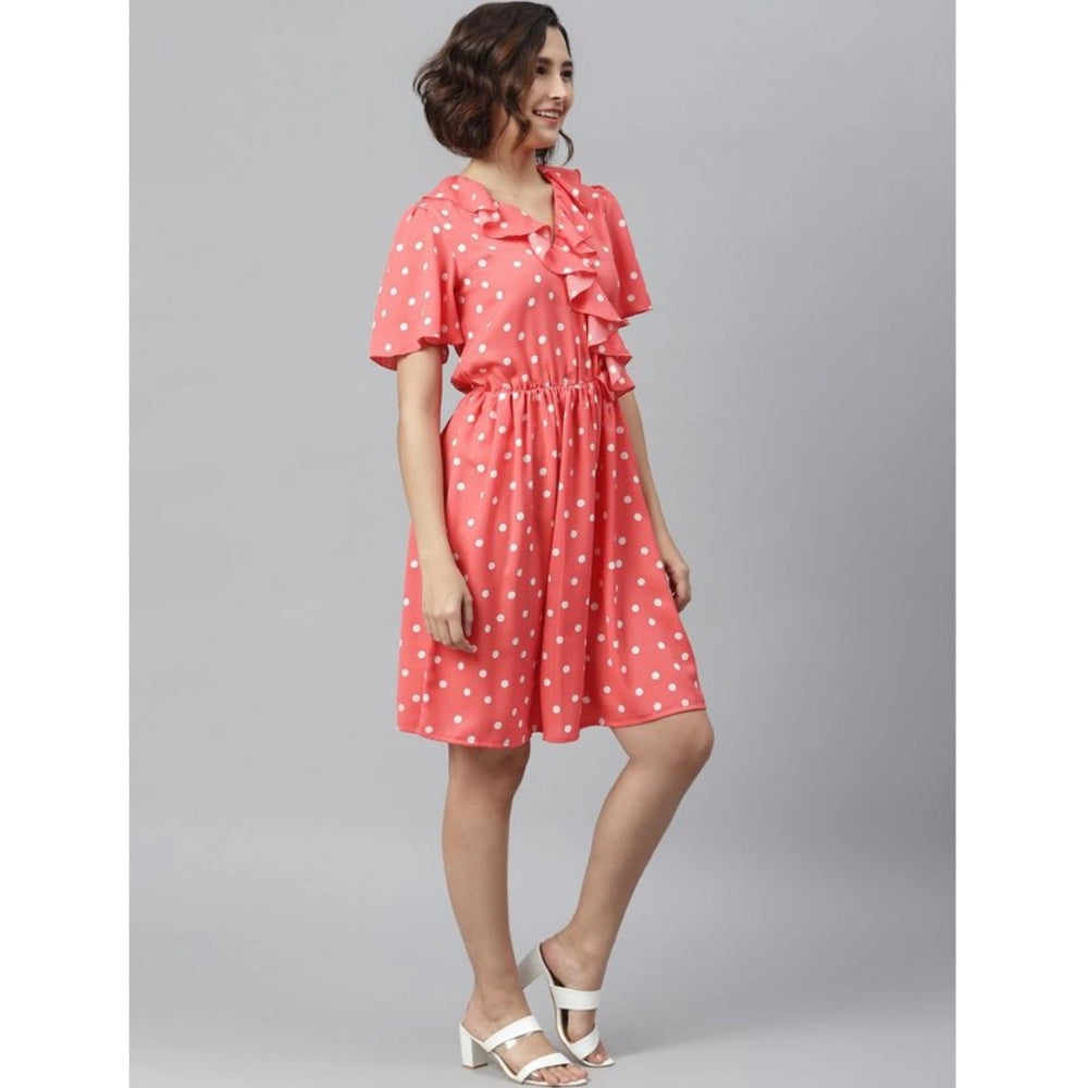 Dashing Polyester Polka Flutter Above Knee Dress