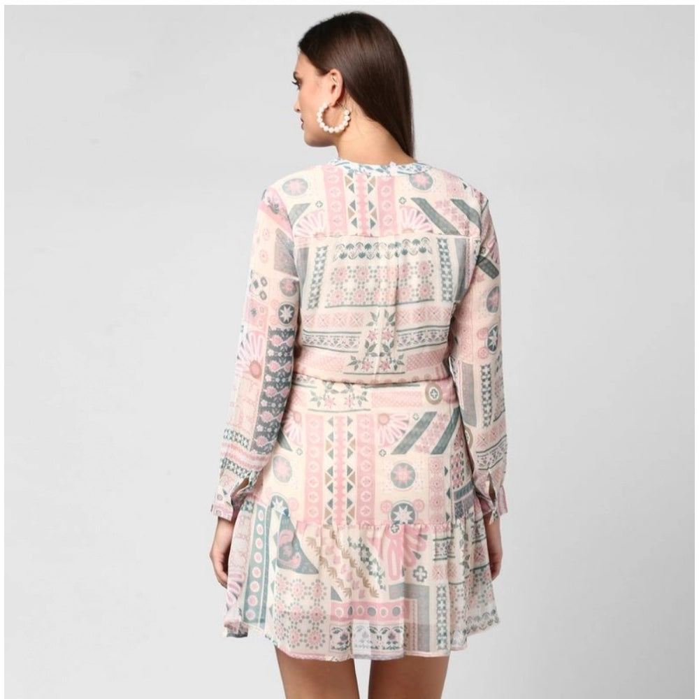 Dashing Polyester Printed Long Sleeves Above Knee Dress