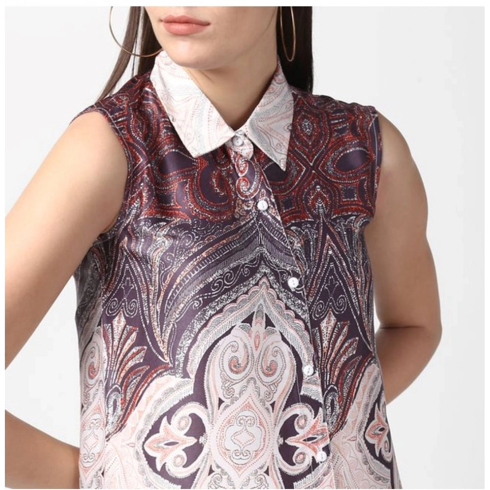 Luxurious Polyester Printed Sleeveless Above Knee Dress