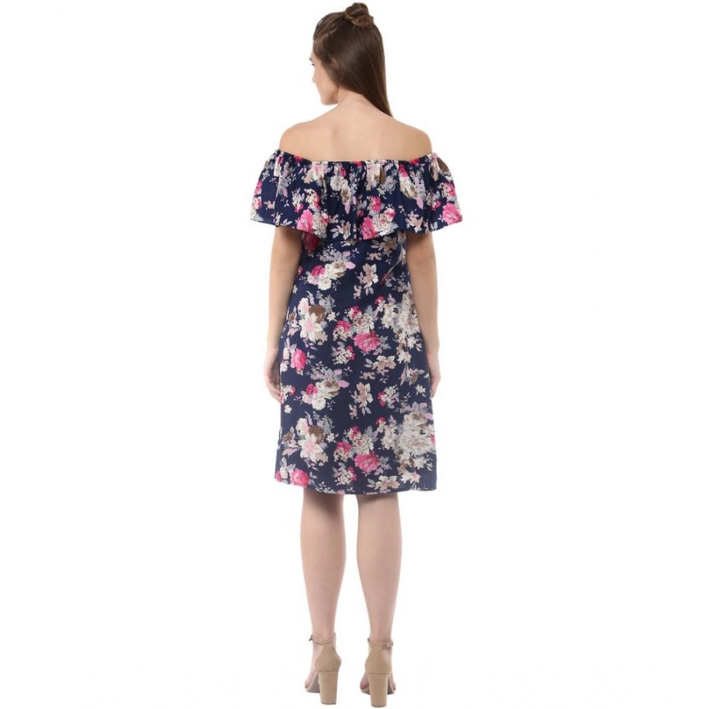 Sophisticated Polyester Crepe Floral Half Sleeve Above Knee Dress