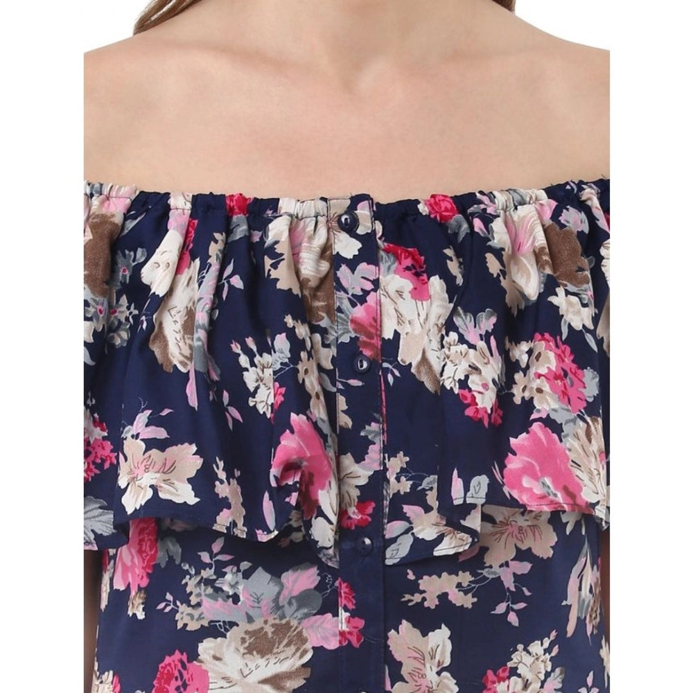 Sophisticated Polyester Crepe Floral Half Sleeve Above Knee Dress