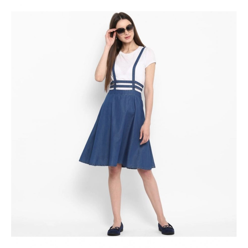 Glorious Denim Solid Shoulder Straps Below Knee Dress