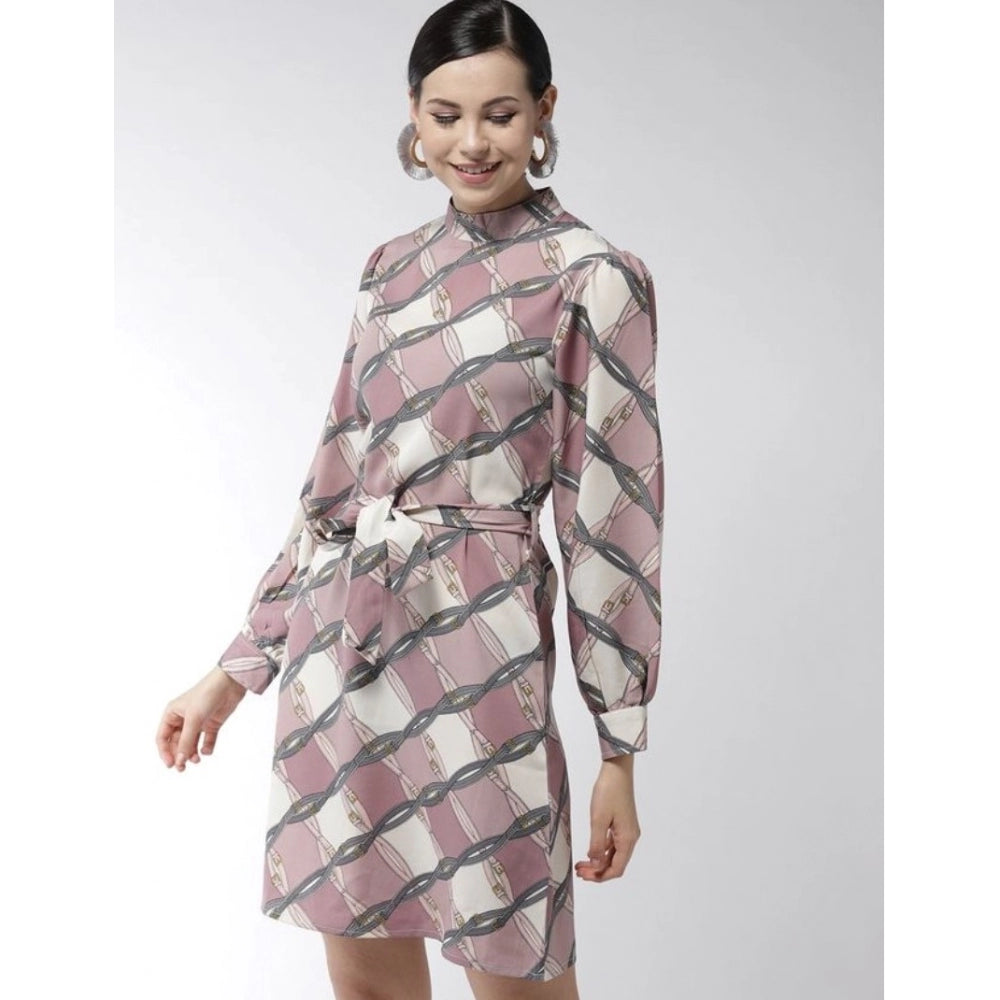 Sophisticated Polyester Checkered Long Sleeves Above Knee Dress