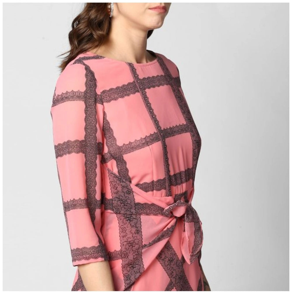 Incredible Polyester Checkered Below Knee Dress