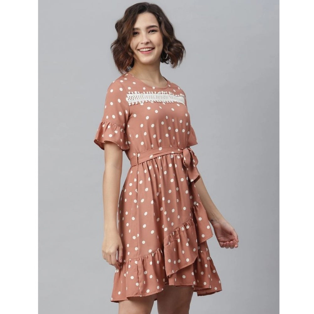 Dashing Polyester Polka Bell Sleeve Above Knee Dress