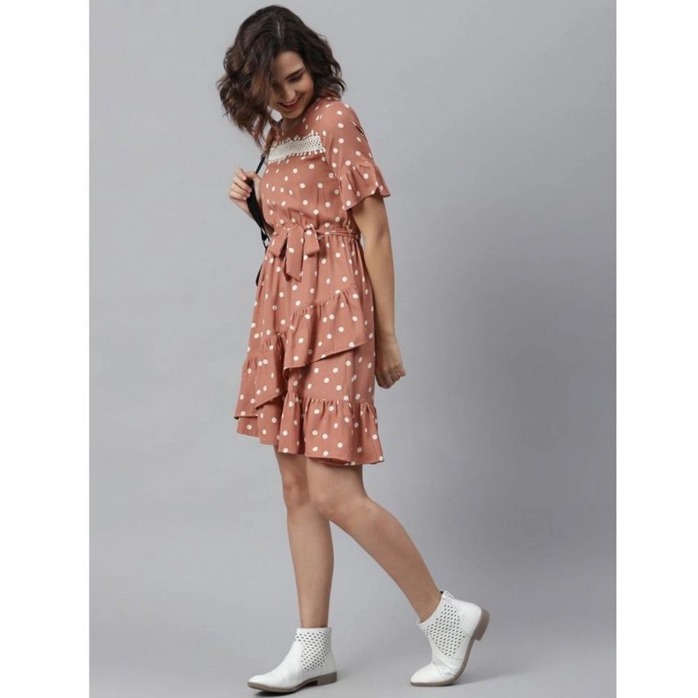 Dashing Polyester Polka Bell Sleeve Above Knee Dress