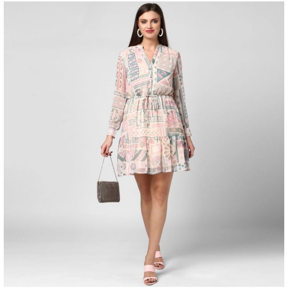 Dashing Polyester Printed Long Sleeves Above Knee Dress