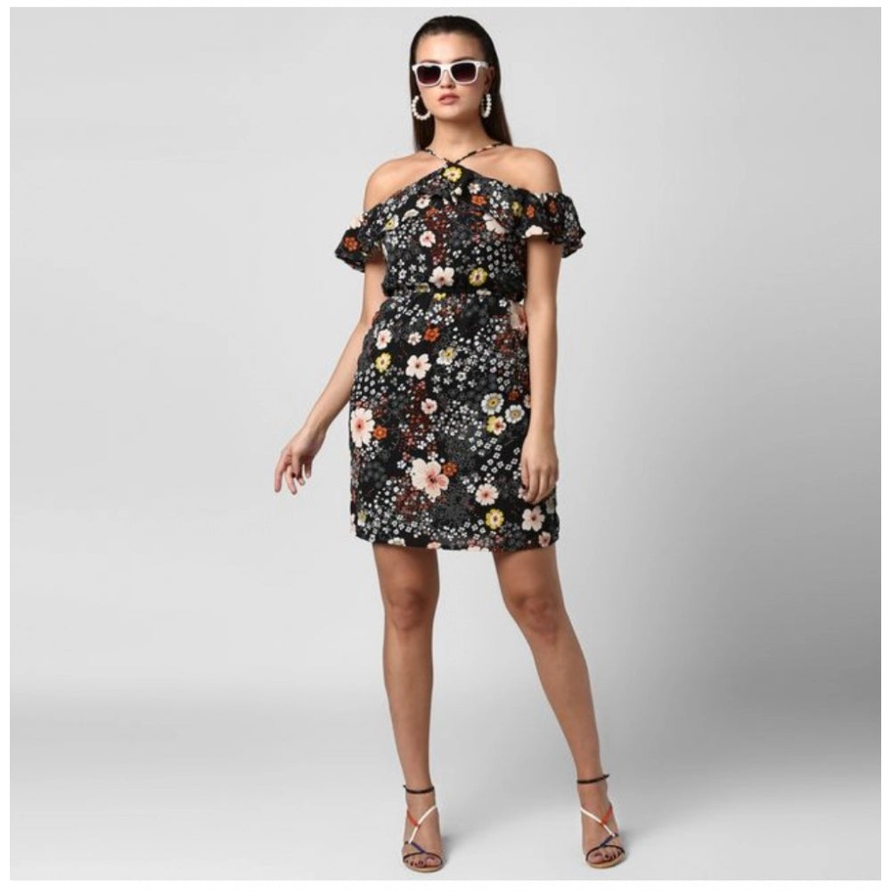 Sophisticated Polyester Floral Cold Shoulder Above Knee Dress