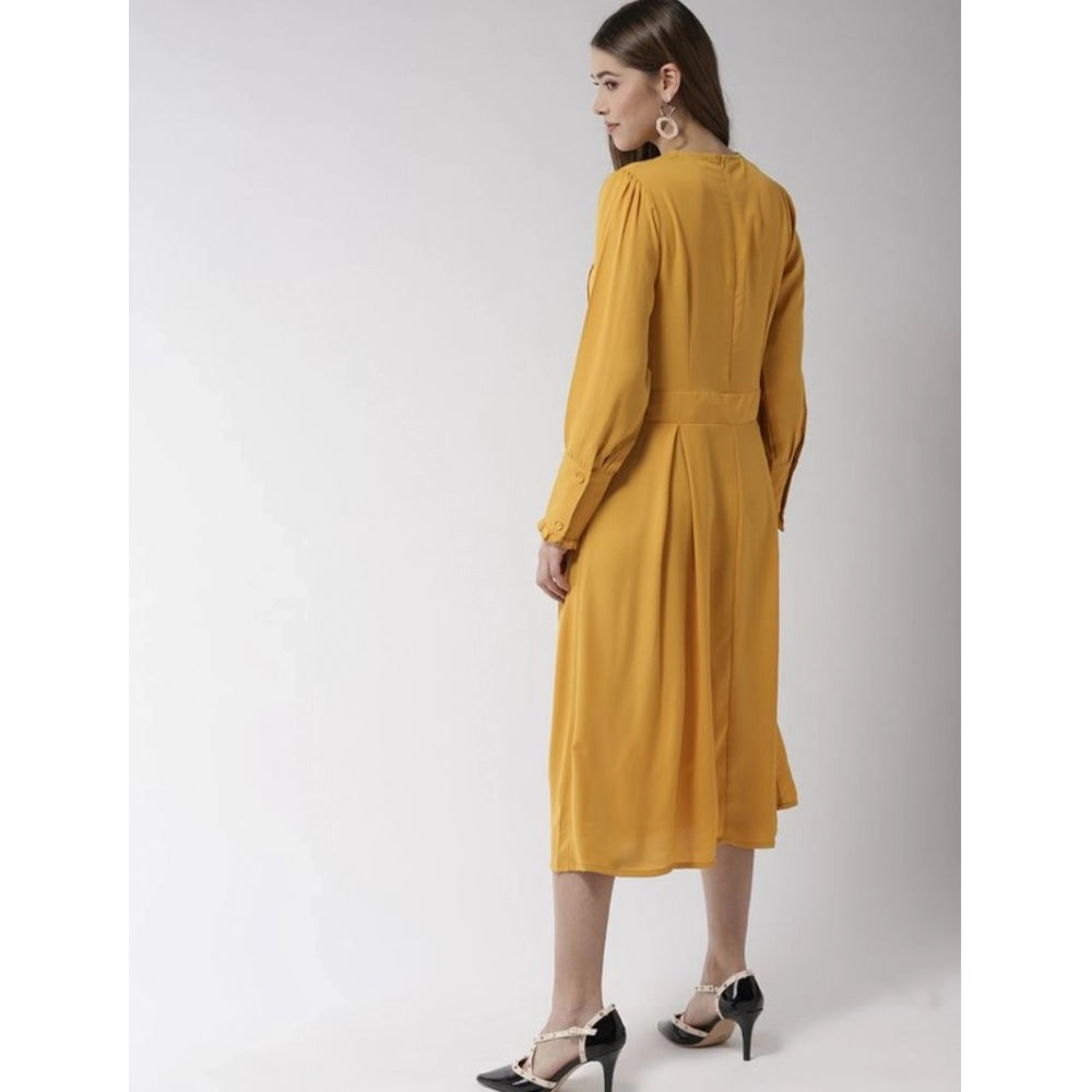 Appealing Polyester Pintuck Long Sleeves Below Knee Dress