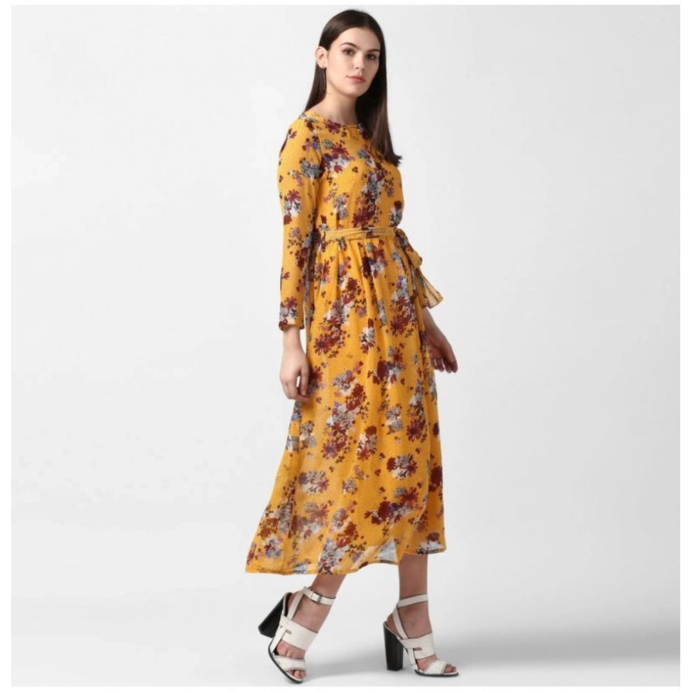 Appealing Polyester Floral Long Sleeves Calf length Dress