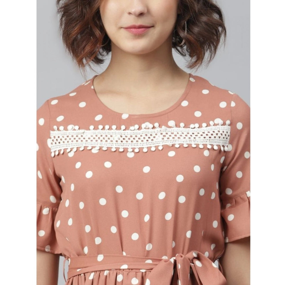 Dashing Polyester Polka Bell Sleeve Above Knee Dress