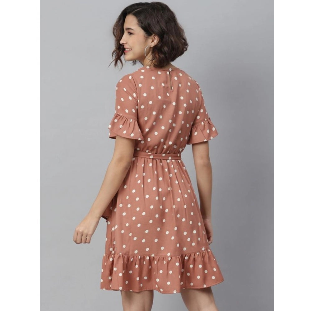 Dashing Polyester Polka Bell Sleeve Above Knee Dress