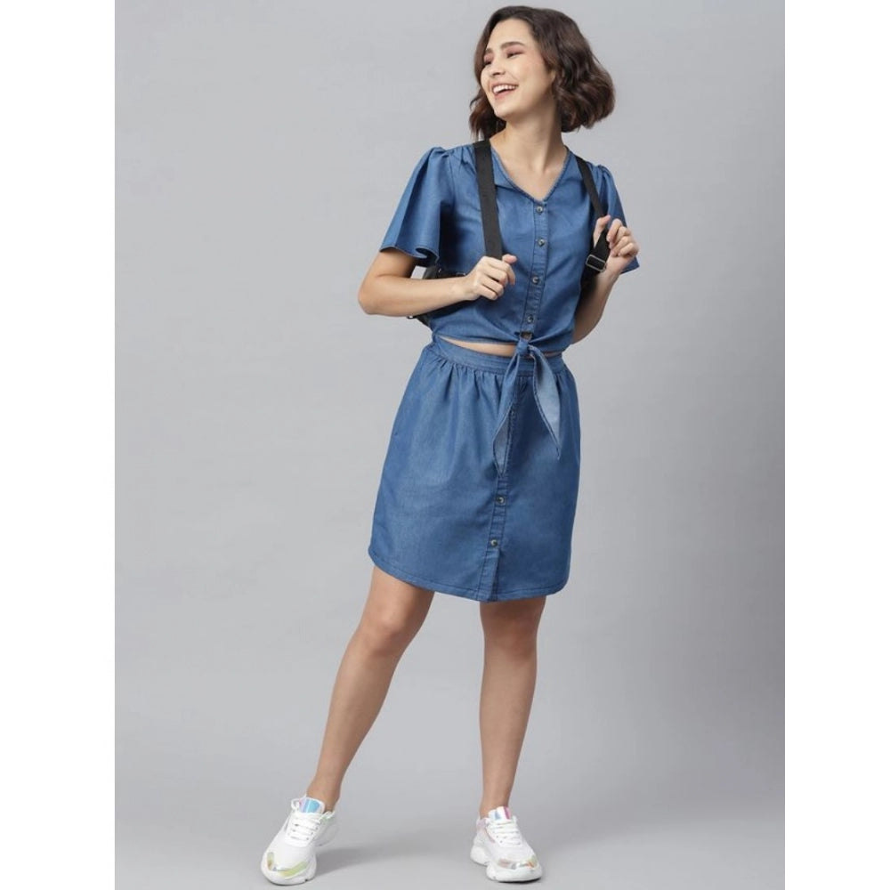 Glorious Denim Solid Flutter Above Knee Dress