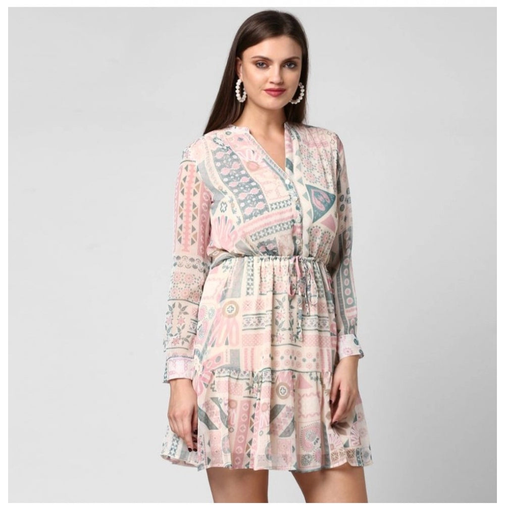 Dashing Polyester Printed Long Sleeves Above Knee Dress