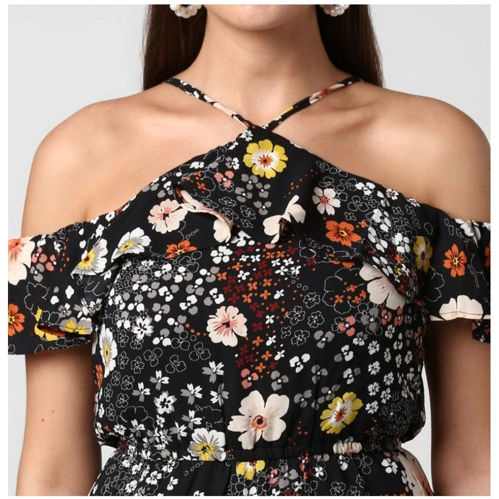 Sophisticated Polyester Floral Cold Shoulder Above Knee Dress