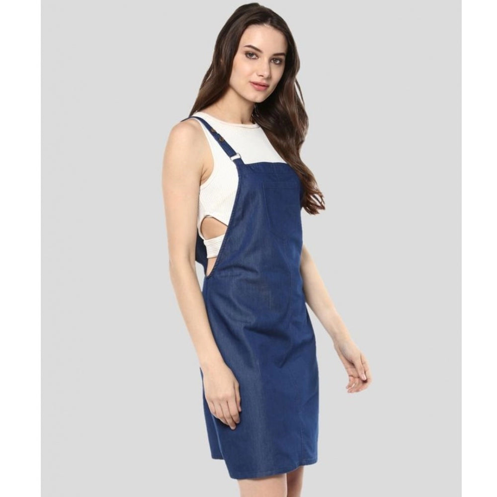 Glorious Denim Solid Shoulder Straps Above Knee Dress