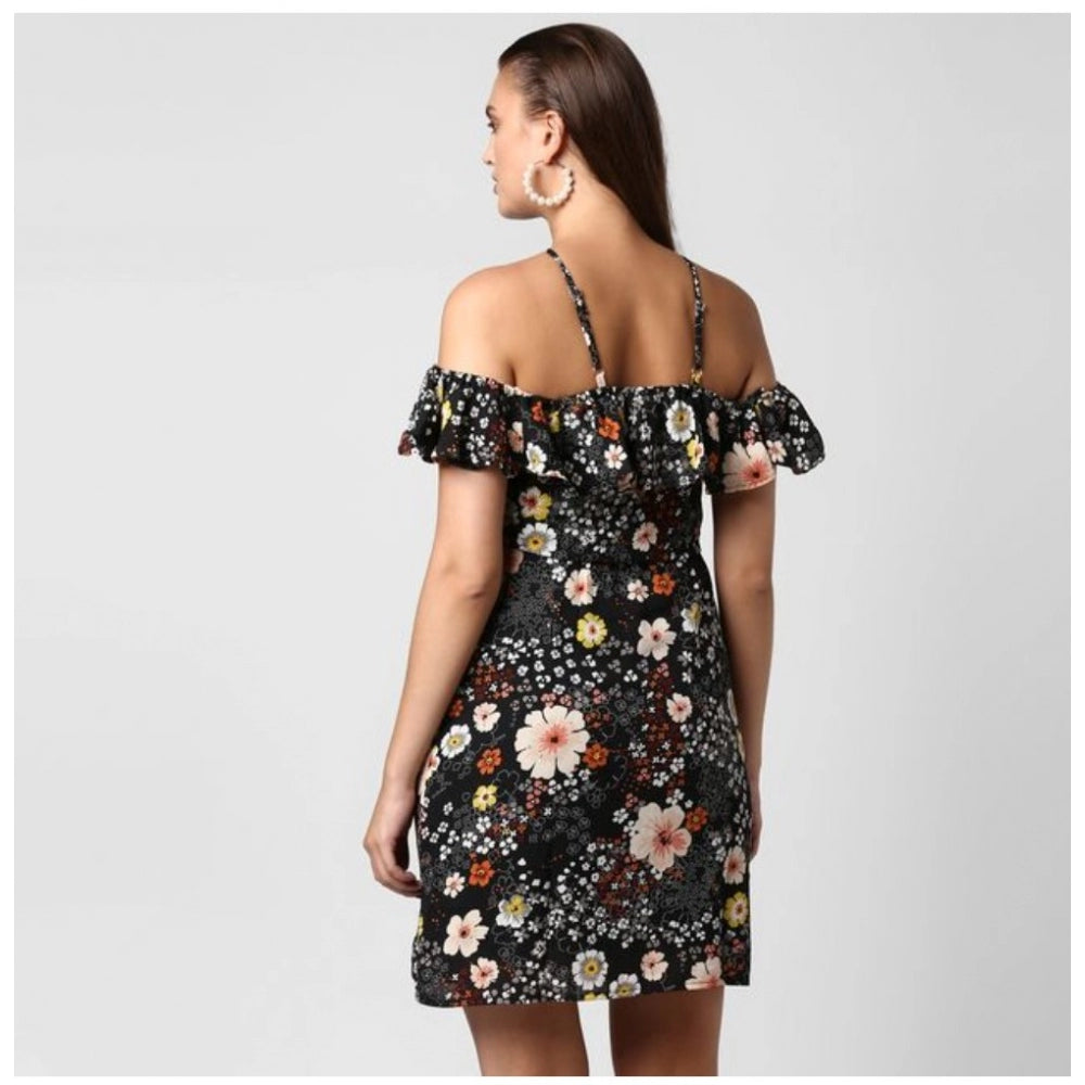 Sophisticated Polyester Floral Cold Shoulder Above Knee Dress