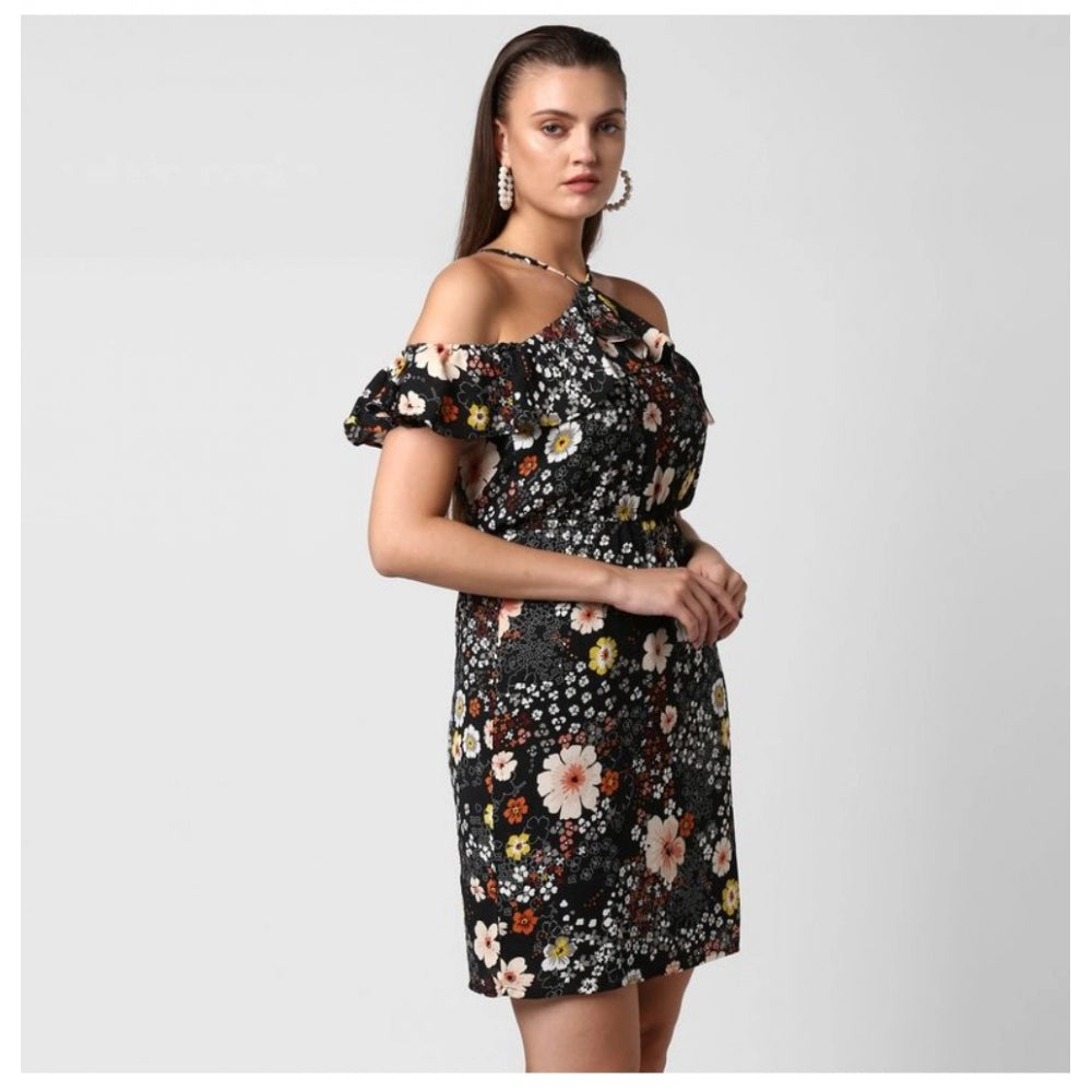 Sophisticated Polyester Floral Cold Shoulder Above Knee Dress