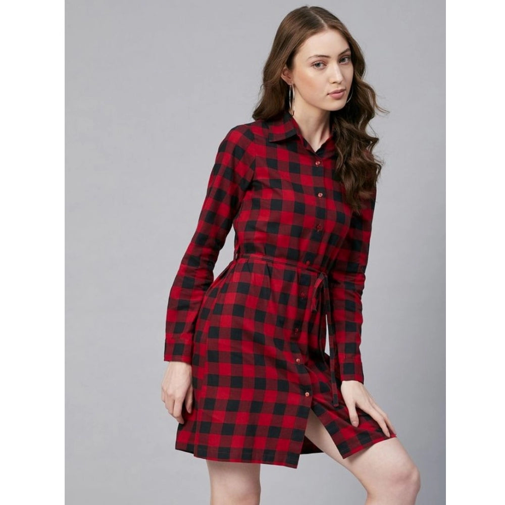 Fantastic Cotton Checkered Long Sleeves Above Knee Dress